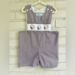 THE SMOCKING BUG Brown Gingham Cotton Jon Jon Romper